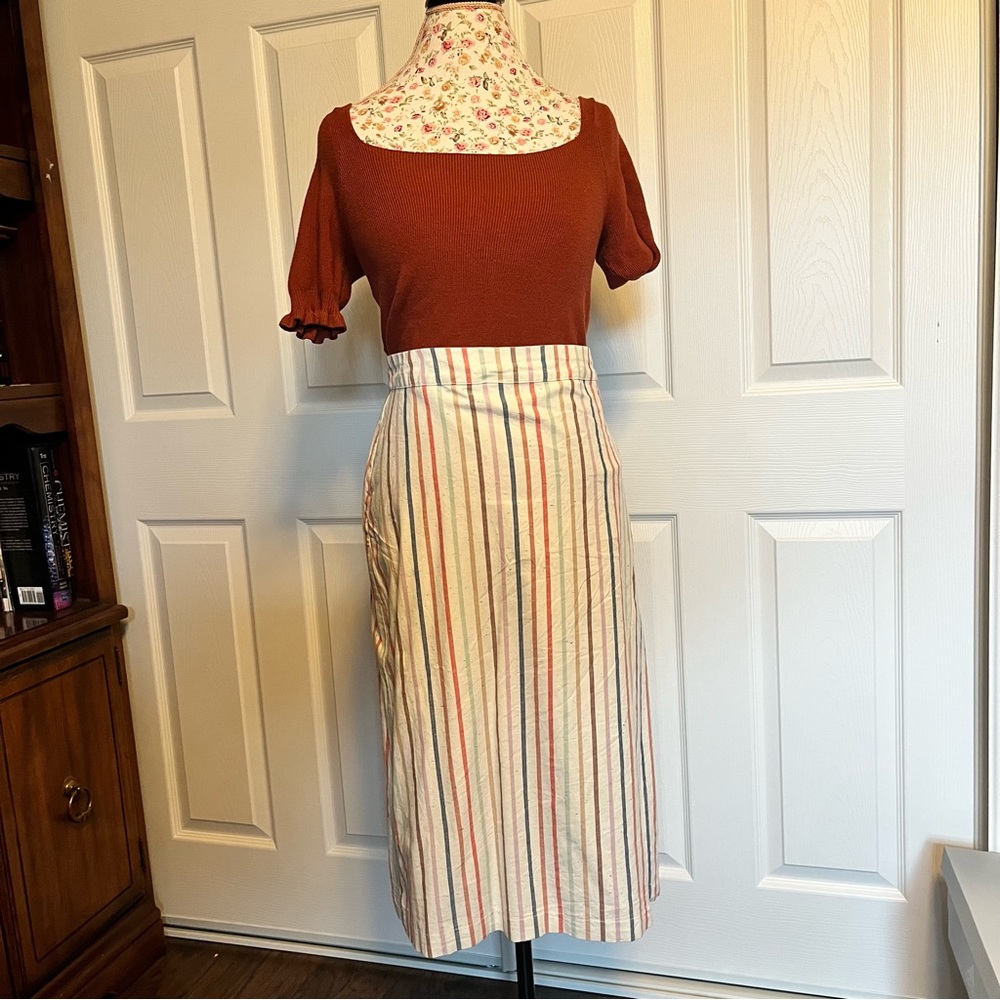 Madewell Midi Skirt side buttons rainbow colors